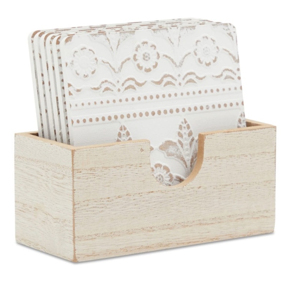 Juvale Wooden Coasters Set Of 6, 3.8 In,Square, Farmhouse Style- Coaster Holder